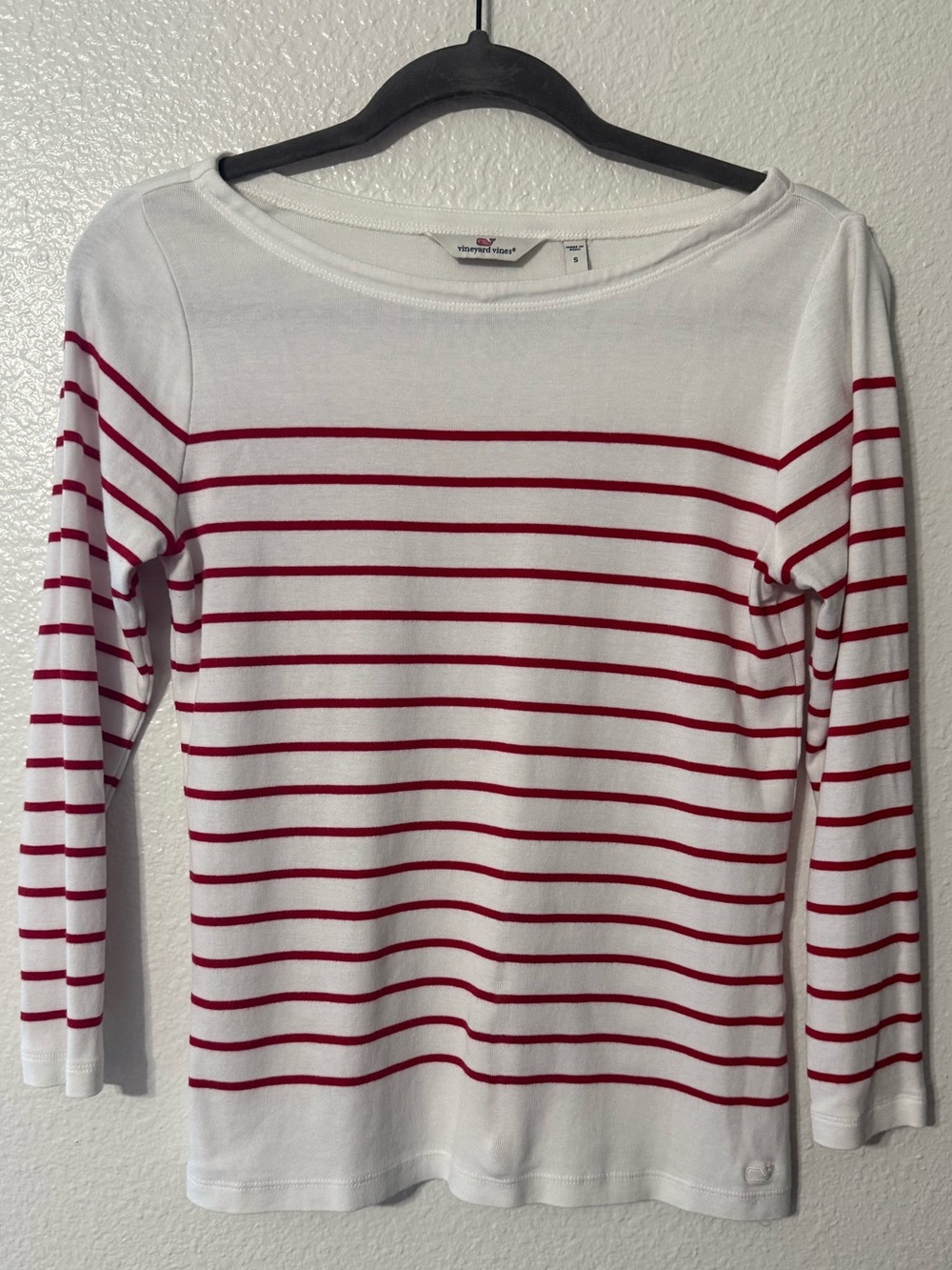 Vineyard Vines White & Red Striped Boat Neck Top Small